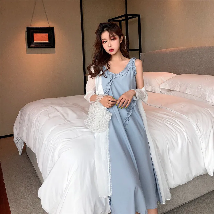 2 colors Summer long Dress 2019 korean vintage style Women Sexy solid color ruffles Spaghetti Strap Womens (t6389) | Женская одежда