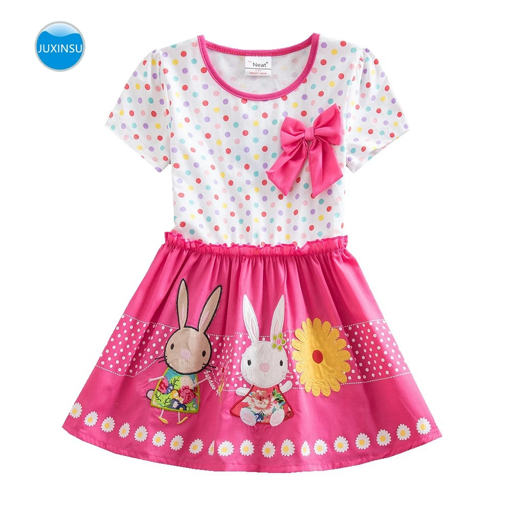 JUXINSU Girl Short Sleeved Dress for Kids Baby Summer Cotton Flower Stripes Little Girl's Clothes 3-8 Years SH4829 | Детская одежда