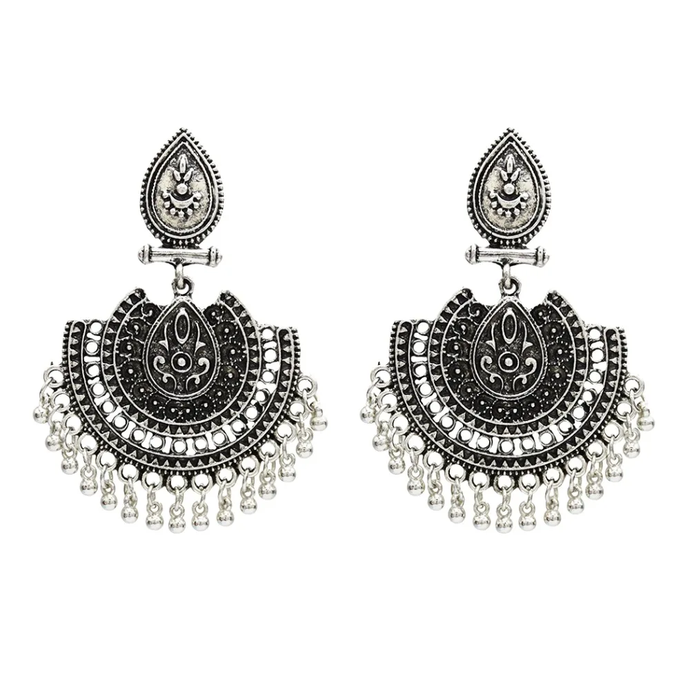 Индийские серьги для женщин, окисленная Jhumka, золото, серебро, большая Длинная кисточка, колокольчики, висячие серьги, цыганская турка, Этнические украшения