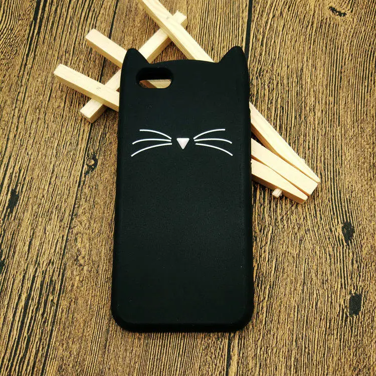 Чехол для iPhone 5 6 3D милый мультяшный черный чехол с бородой и кошачьими ушками 5S 6S 7