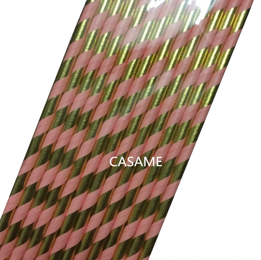 pink gold straws 25p Одноразовая посуда с золотым краем в виде цветка, розовая бумажная тарелка, чашка, соломенный торт, деревянный нож, вилка, вечерние принадлежности, Европейский дворец, свадьба - Цвет: pink gold straws 25p