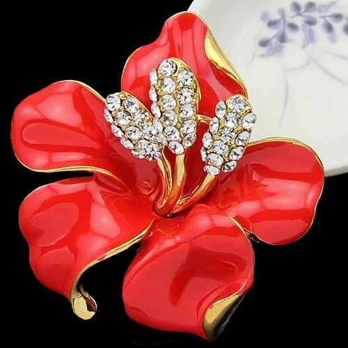 Женская Брошь с кристаллами красного цвета золотистого цвета|elegant brooch|brooch goldgold