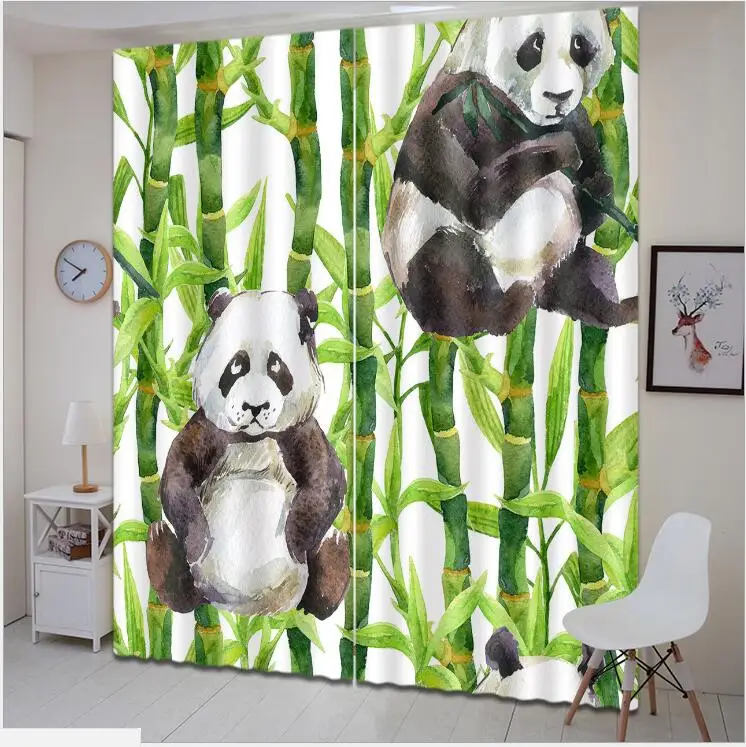 

Green bamboo Panda print 3D Window Curtain Luxury Blackout Living Room Bedroom Cortina Drapes Rideaux Customized size pillowcase