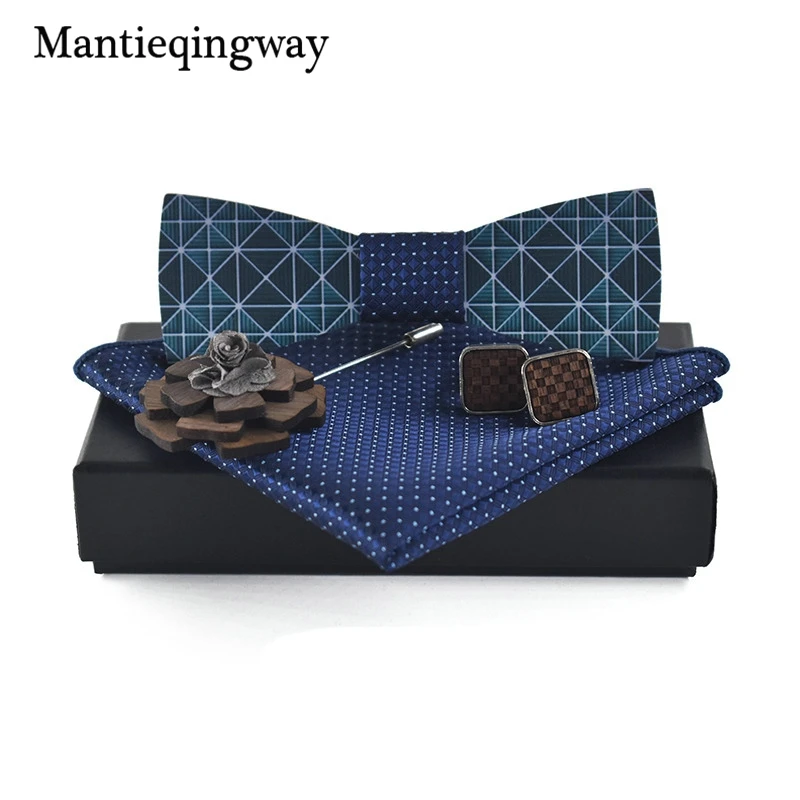 Деревянные галстуки бабочки mantieqingway для мужчин + платок брошка запонки Наборы