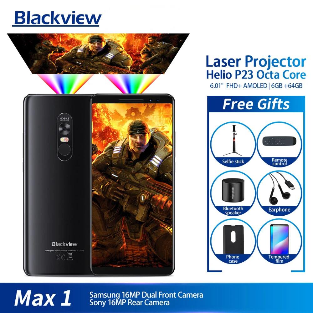 Blackview MAX 1 проектор мобильный телефон AMOLED 4680 мАч Android 8 Мини портативный домашний
