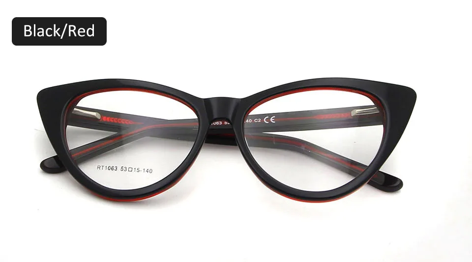 Black Red SORBERN Ретро Женские оправы кошачий глаз очки ручной работы ацетат сексуальные оптические очки прозрачные линзы Женские винтажные очки - Цвет оправы: Black Red