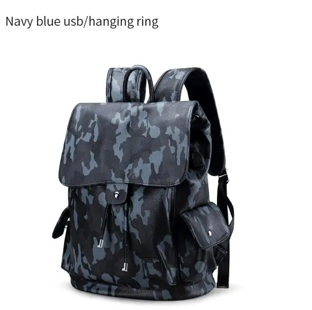 Blue LIELANG, рюкзаки, мужской кожаный рюкзак, для мужчин, двойное плечо, дорожные сумки для подростков, USB зарядка, водонепроницаемый рюкзак для мужчин - Цвет: Blue