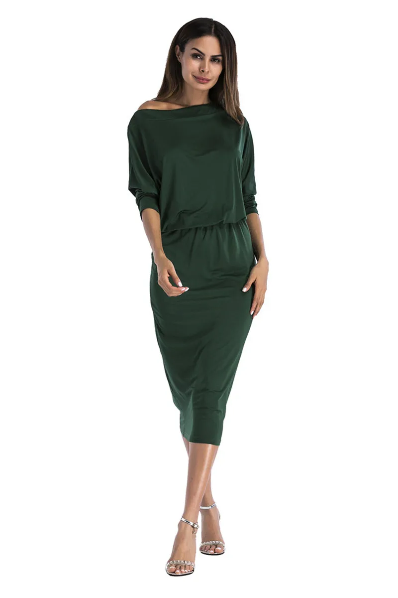 Женское вечернее платье, сексуальное, косой воротник, гофрированное, на одно плечо, рукав до середины икры, тонкая, элегантное, для девушек, Vestidos, верхняя одежда