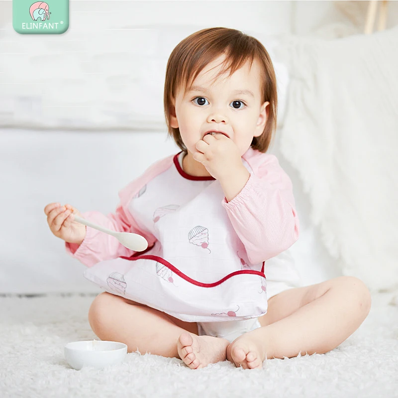 Elinfant/детские нагрудники с героями мультфильмов; водонепроницаемый фартук с длинными рукавами; детский халат с героями мультфильмов; детская одежда для еды; нагрудник