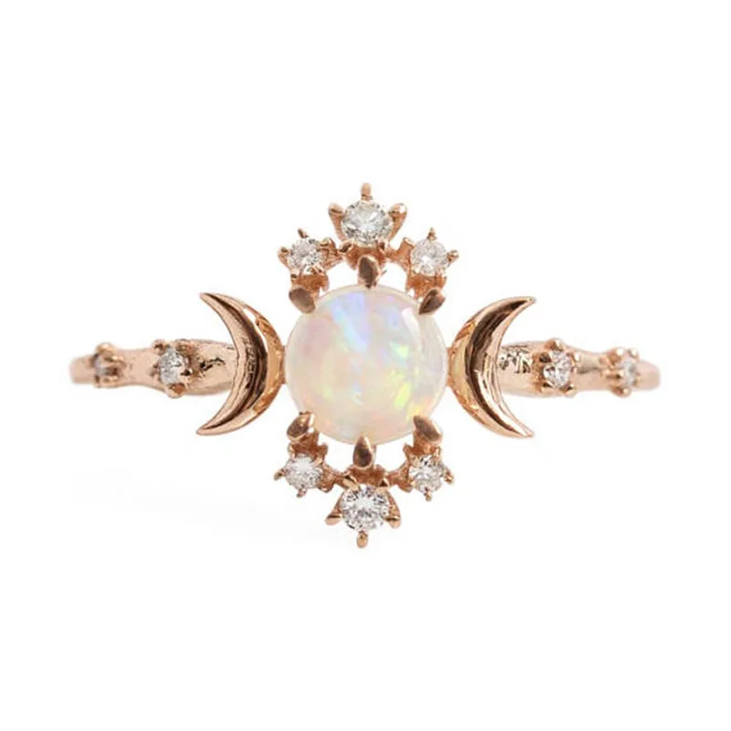 8Seasons Vintage Geometric White/Blue Opals Rings For Women Gold Color Ethnic Rhinestone Party Club Jewelry Size 6-10 | Украшения и