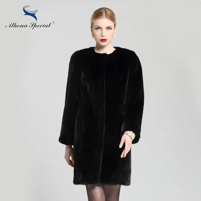 Athena Special Brand Blackglama Ladies Genuine Mink Coat Winter Natural Fur Overcoat Women Loose Fit Real | Женская одежда
