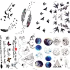 Маленькие черные перья, птицы, ласточка, временная татуировка для женщин, боди-арт, живопись, татуировка, наклейка для мужчин, макияж, водостойкая тату-паста