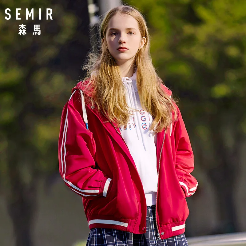 SEMIR Женская куртка с капюшоном и рукавами в полоску женская уличная на молнии