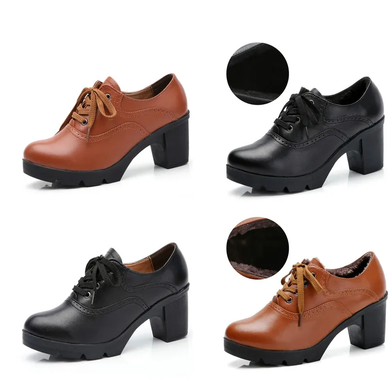 Женская обувь в стиле дерби Обувь с перфорацией типа броги на квадратном каблуке