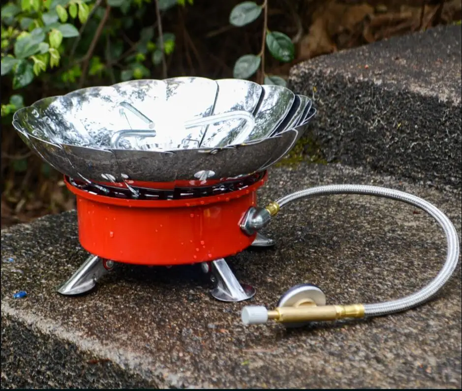 Мощная ветрозащитная газовая плита портативная из нержавеющей стали походная