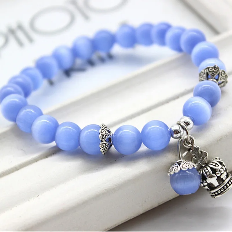 blue Модные натуральные опаловые бусины, браслеты с кристаллами, Модный женский браслет, винтажные браслеты из нержавеющей стали, модный подарок для девушек - Окраска металла: blue