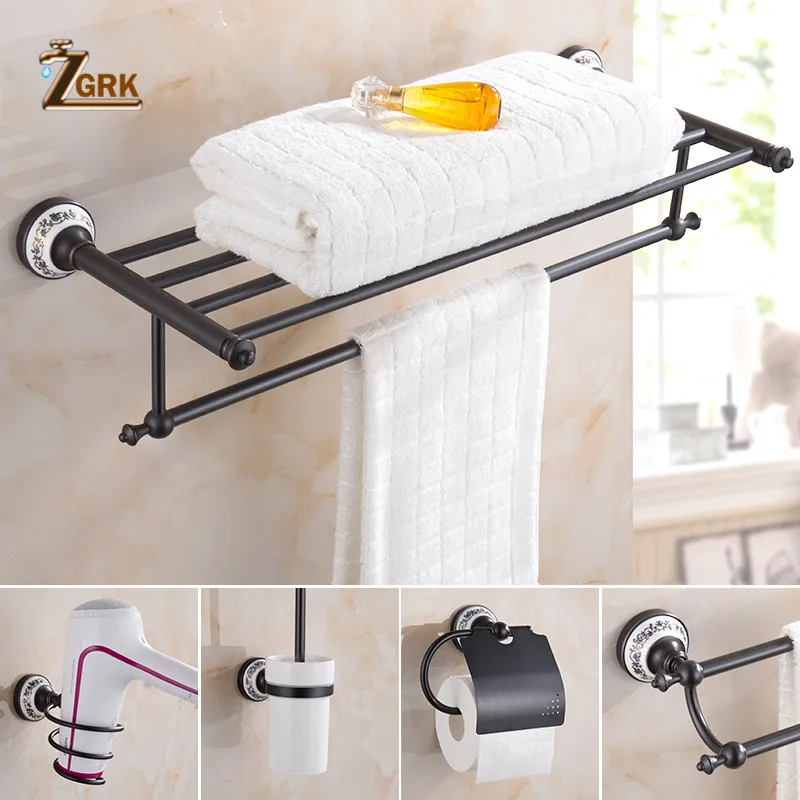 zgrk blue and white china style black brass toilet brush bathroom luxury residential round towel ring bathroom hardware kit free global shipping