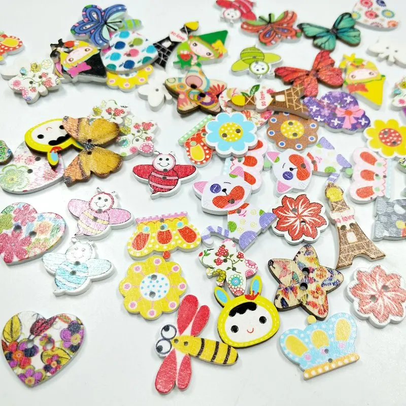 50 шт. деревянные пуговицы с мультяшными животными|sewing crafts|wooden buttonsbutton diy |