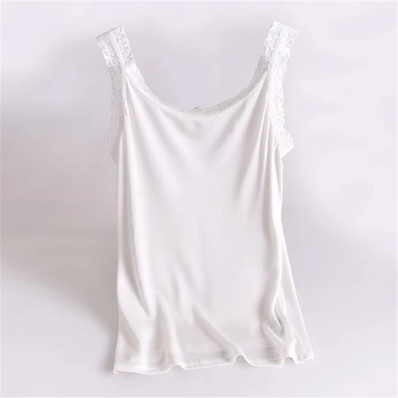 Женская летняя кружевная однотонная майка из 100% шелка большого размера с