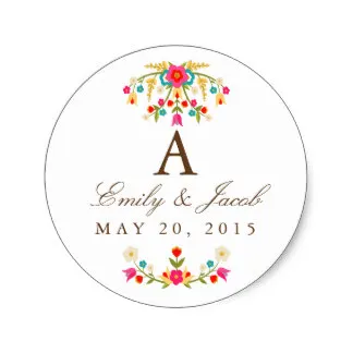 3 8 см деревенские цветы Свадебная монограмма классическая круглая наклейка|sticker