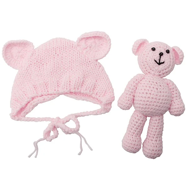 Light Pink 1 комплект, Детская шапка-медвежонок для новорожденных, реквизит для фотосессии, вязаная шапочка, аксессуары для фотосъемки - Цвет: Light Pink