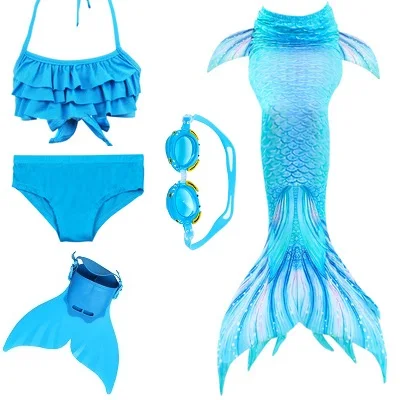 Blue 53 Set Купальный костюм русалки для девочек, детский купальный костюм с хвостом русалки, детская одежда, Раздельный купальник, хвост русалки, одежда для купания - Цвет: Blue 53 Set