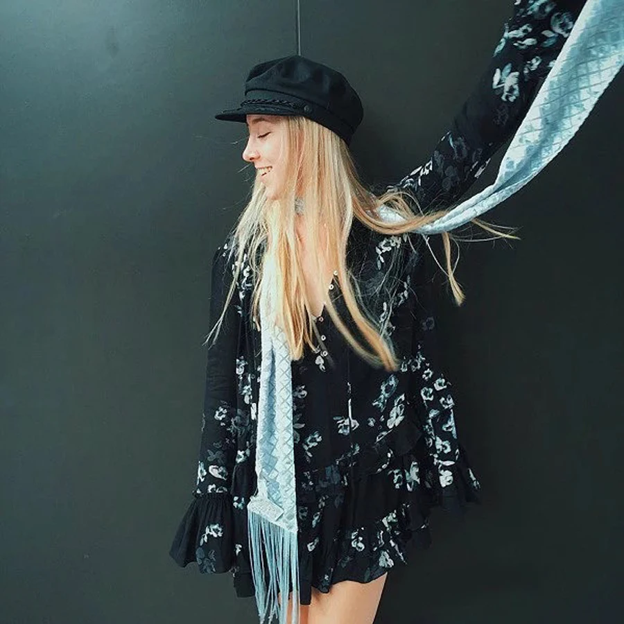 Шикарное платье Бохо с расклешенными рукавами черные винтажные короткие платья