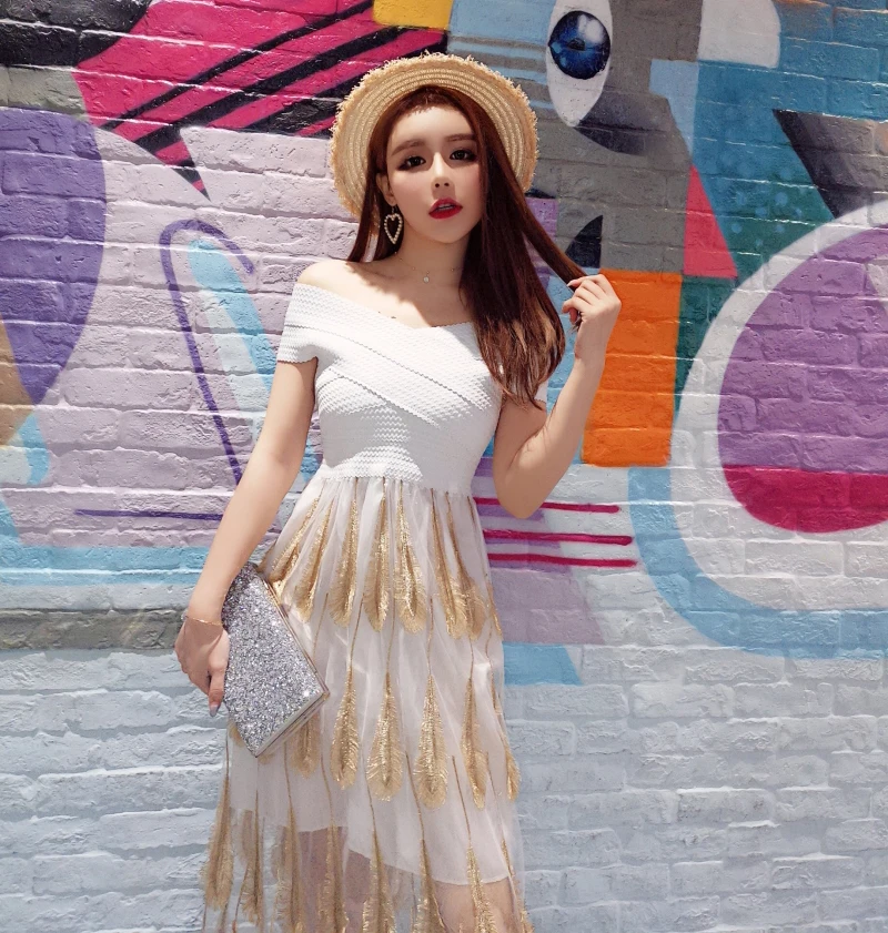 Женское Бандажное платье YoungGee вечернее средней длины с открытыми плечами в