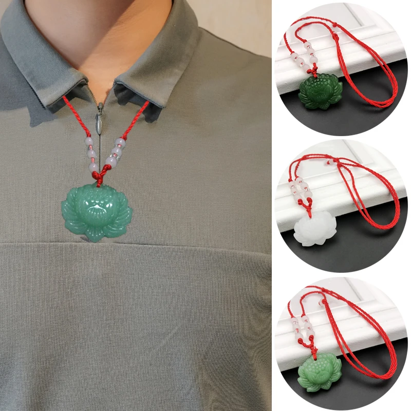 Ожерелье унисекс с цепочкой белого и зеленого цвета подвеска ввиде цветка лотоса