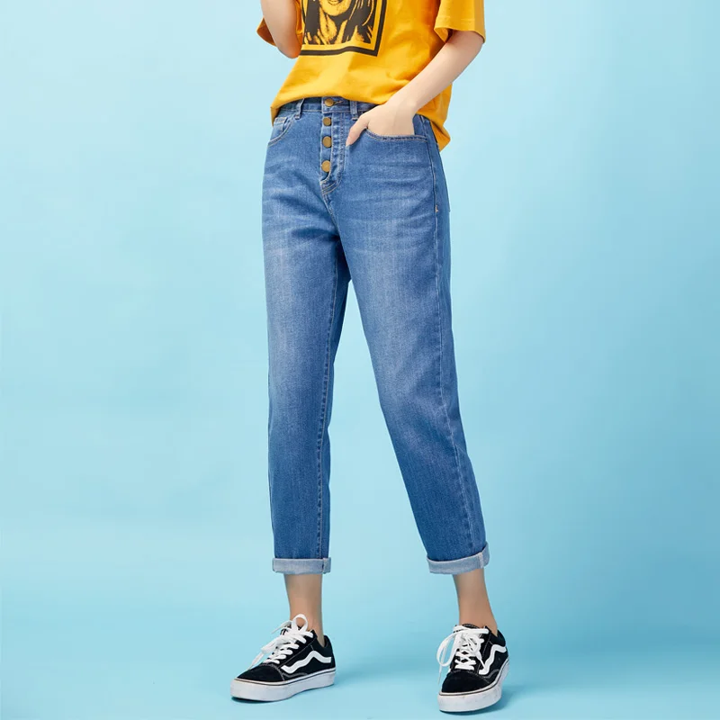 Женские джинсы LEIJIJEANS весенние свободные большого размера с высокой талией