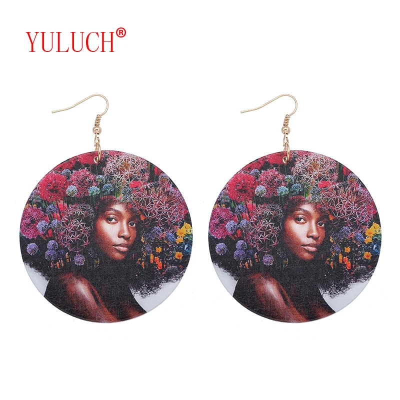 

YULUCH дизайнерский расписной индивидуальность АФРИКАНСКАЯ ДЕВУШКА деревянный кулон для моды Женщины Простые ювелирные изделия серьги подар...