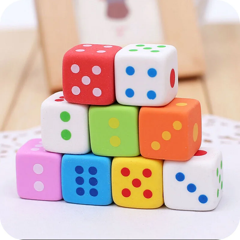 

3pcs Random Colorful Dice Shape Pencil Erasers Simple Creative School Gift For Kids Correction Supplies Office Stationery