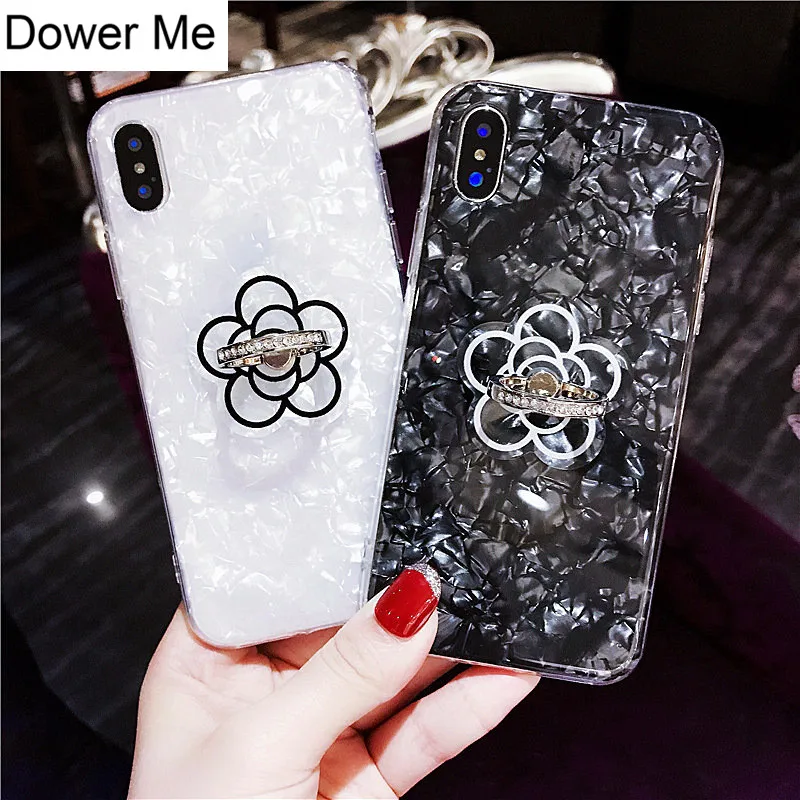 Мягкий чехол с кристаллами в форме раковины алмазным цветком камелии для iPhone 11 Pro