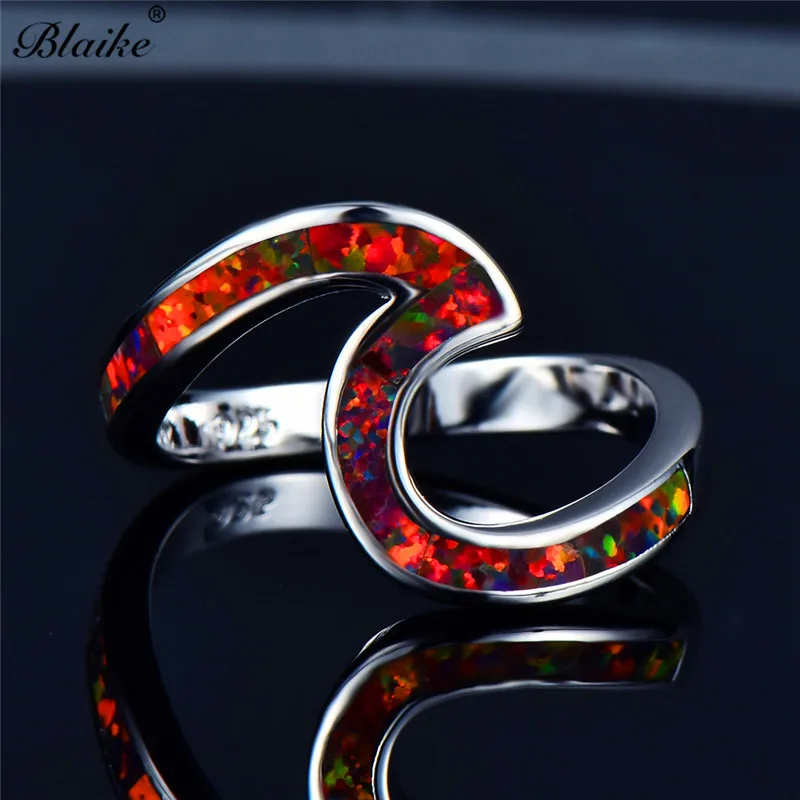 Blaike 925 серебро волна кольца для мужчин и женщин мода белый/синий/зеленый огненный опал кольцо свадьба камень ювелирные изделия