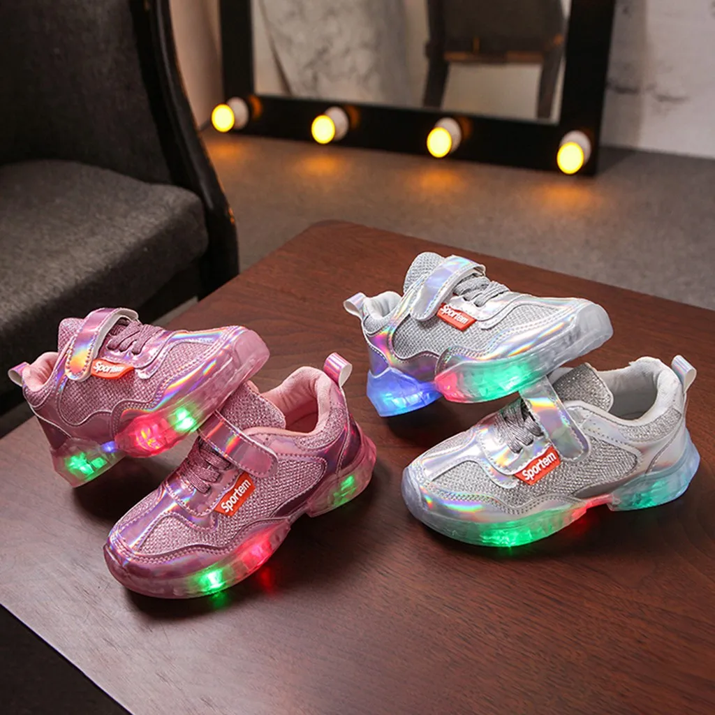 2019 Autumn Kids Girls Boys New Fashion LED lights Shoes Children's Laser Sneakers toddler Luminous students breathable | Детская