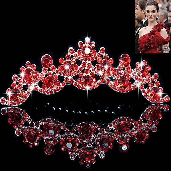 1Set Red Statement CZ Rhinestone Wedding Jewelry Sets Best Presents For Bridal Necklace Earrings Tiara Pageant | Украшения и