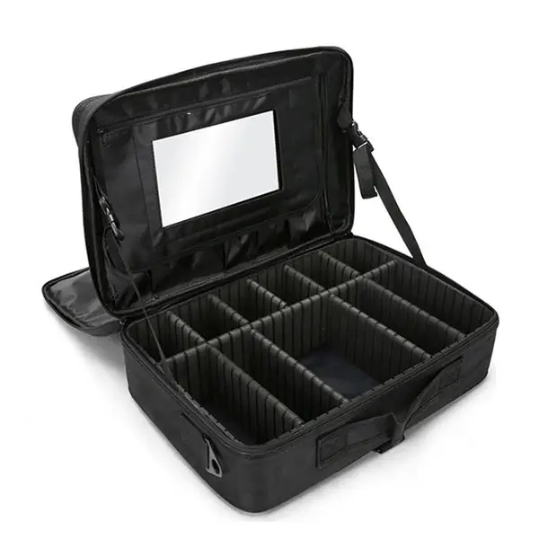 L 3 Layers mirror New Makeup Bag with Mirror Large Capacity Women Professional Cosmetic Manicure Bag Portable Make up Organizer Storage Bags - Цвет: L 3 Layers mirror