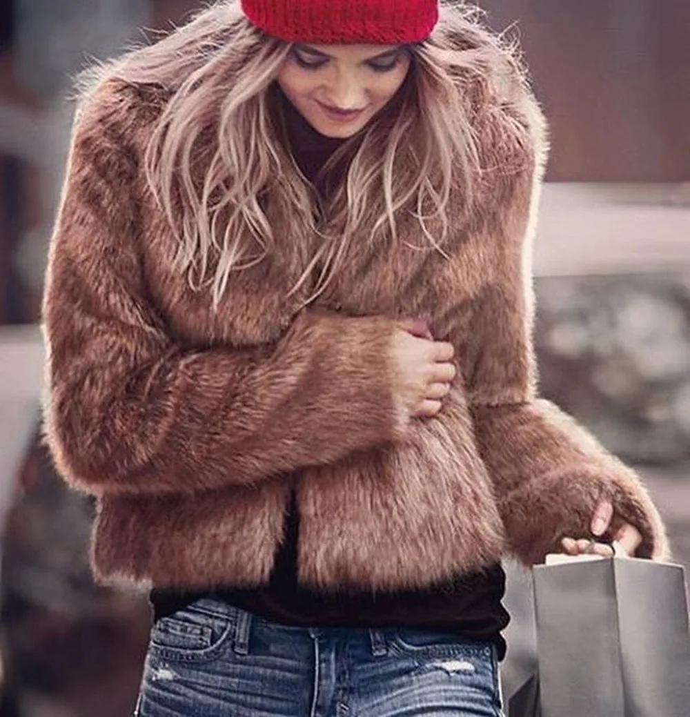 Мода 2019 для женщин Женские Элегантные зимние пушистые Мех животных Пальто