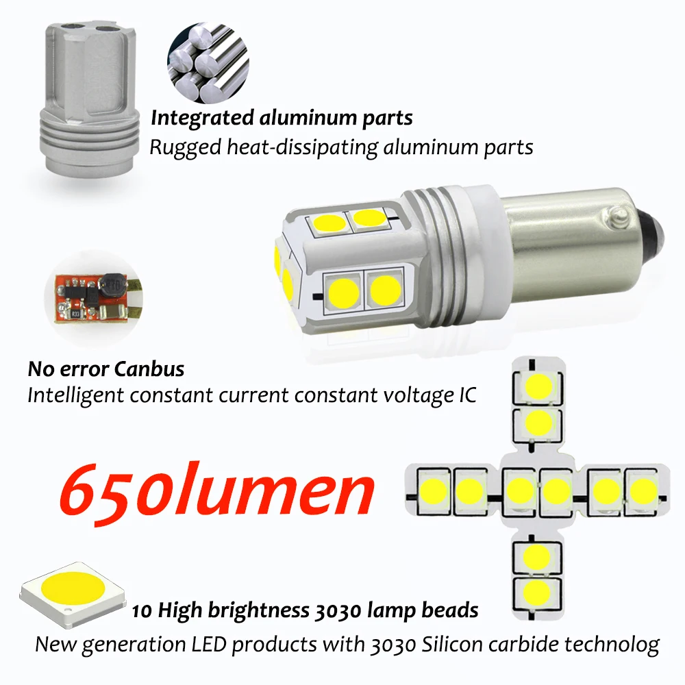 Ксеноновые Белые Canbus без ошибок 10SMD BAX9S H6W Светодиодные лампы для заднего хода