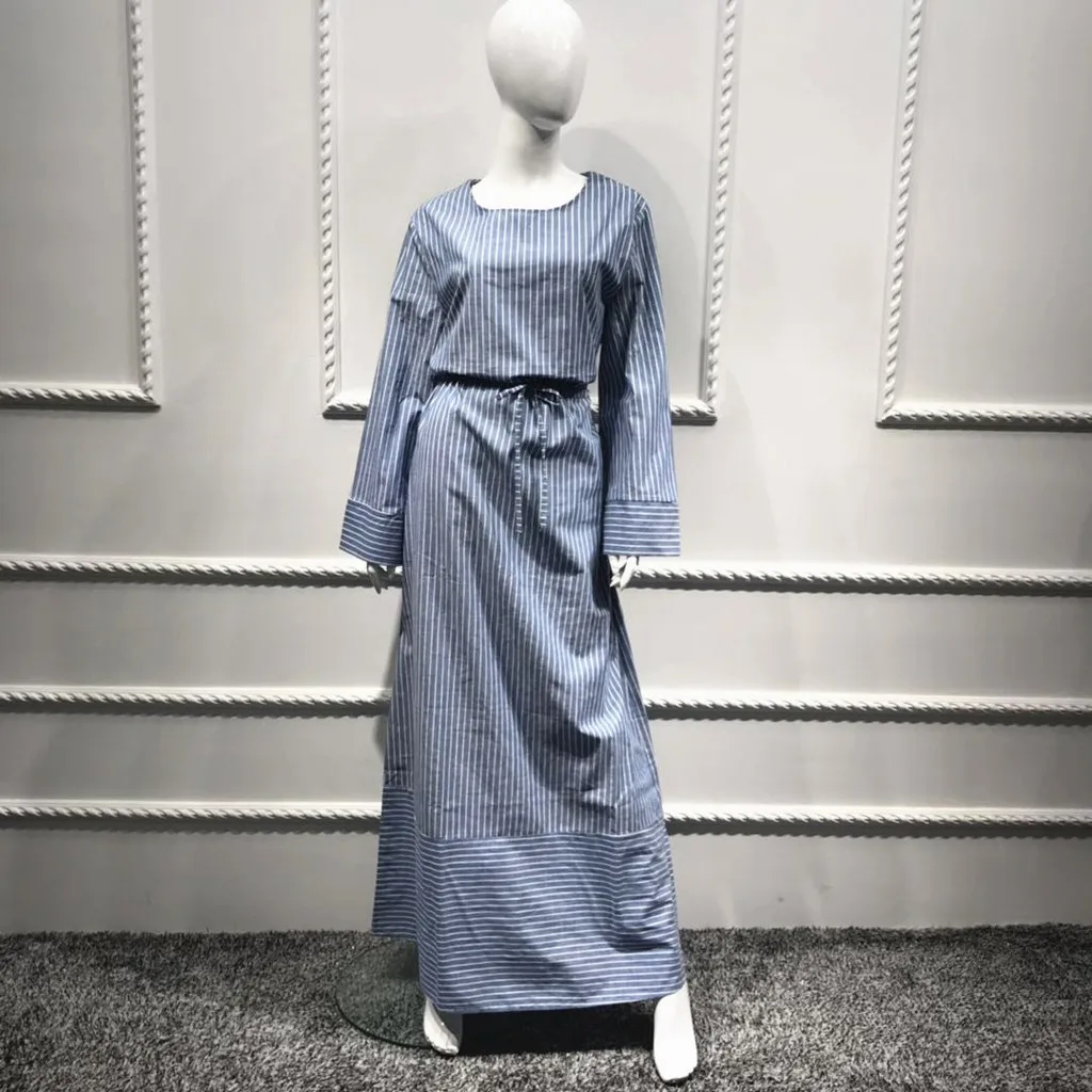 Женское длинное платье макси в полоску Abaya мусульманское кафтан Дубае отличный