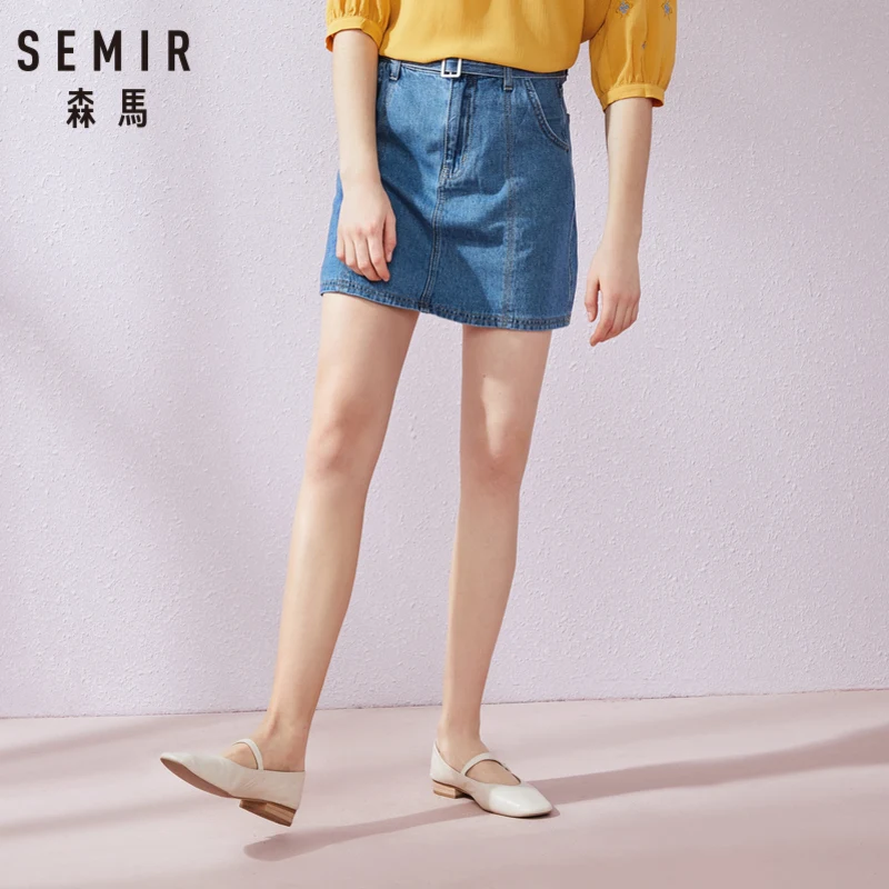 SEMIR женская джинсовая юбка трапециевидной формы со съемной пряжкой на ремешке 100%