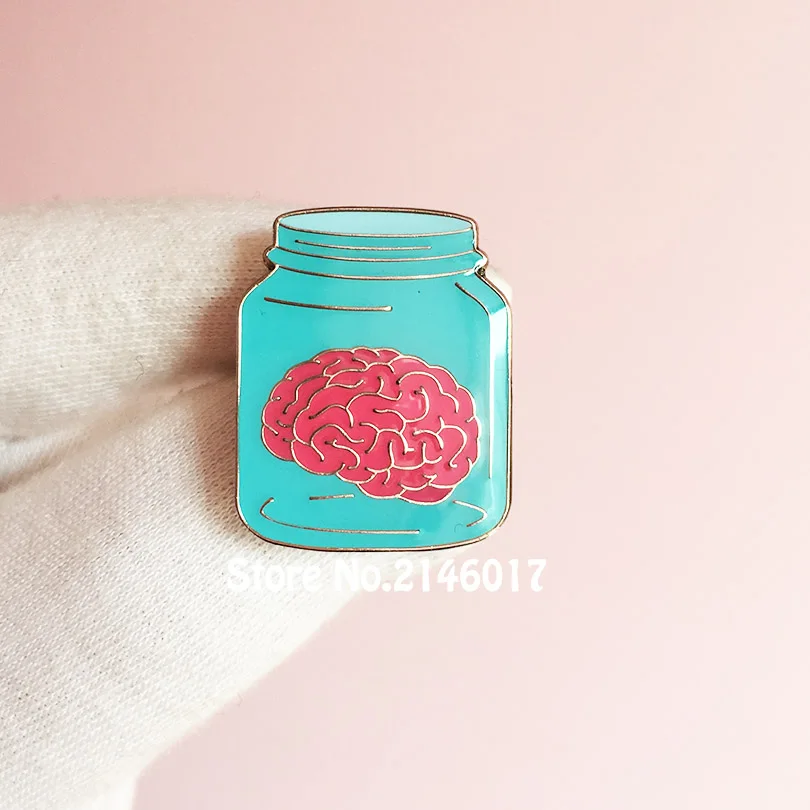 

1'' New Arrival Brain in Bottle Jar Meme Lapel Pin Soft Enamel Epoxy Pins and Brooch Funny Metal Badge Popular Cute Gifts