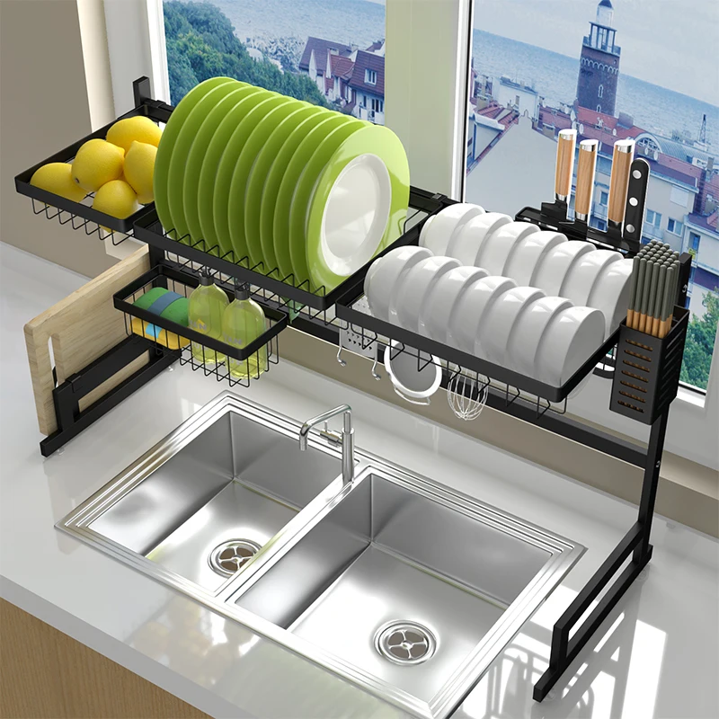 Черная Нержавеющая Сталь кухонная полка кран дренажная чаша для тарелок