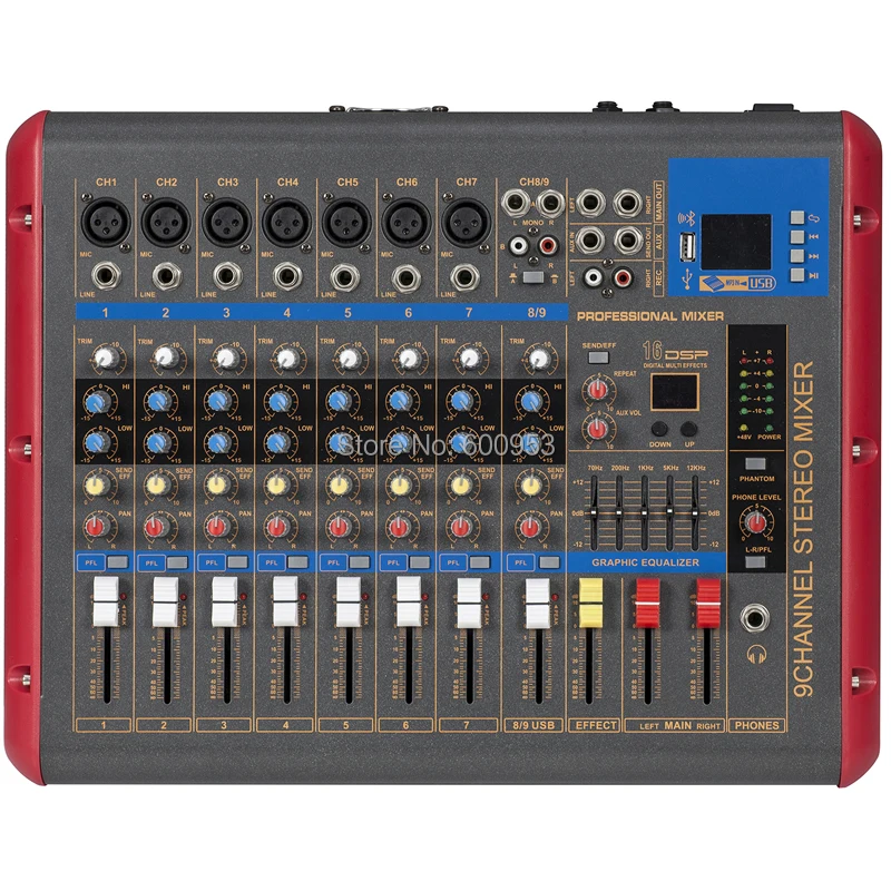 Pro 1200 Вт 9 канальный усилитель мощности цифрового микшера+ микрофон микшерный пульт 2 в 1 Функция