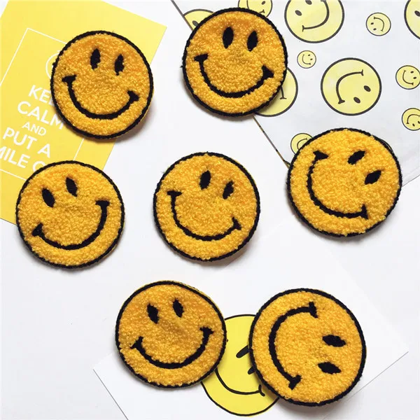 10 шт./лот Мультяшные нашивки желтые круглые для лица Вышивка одежды сделай сам