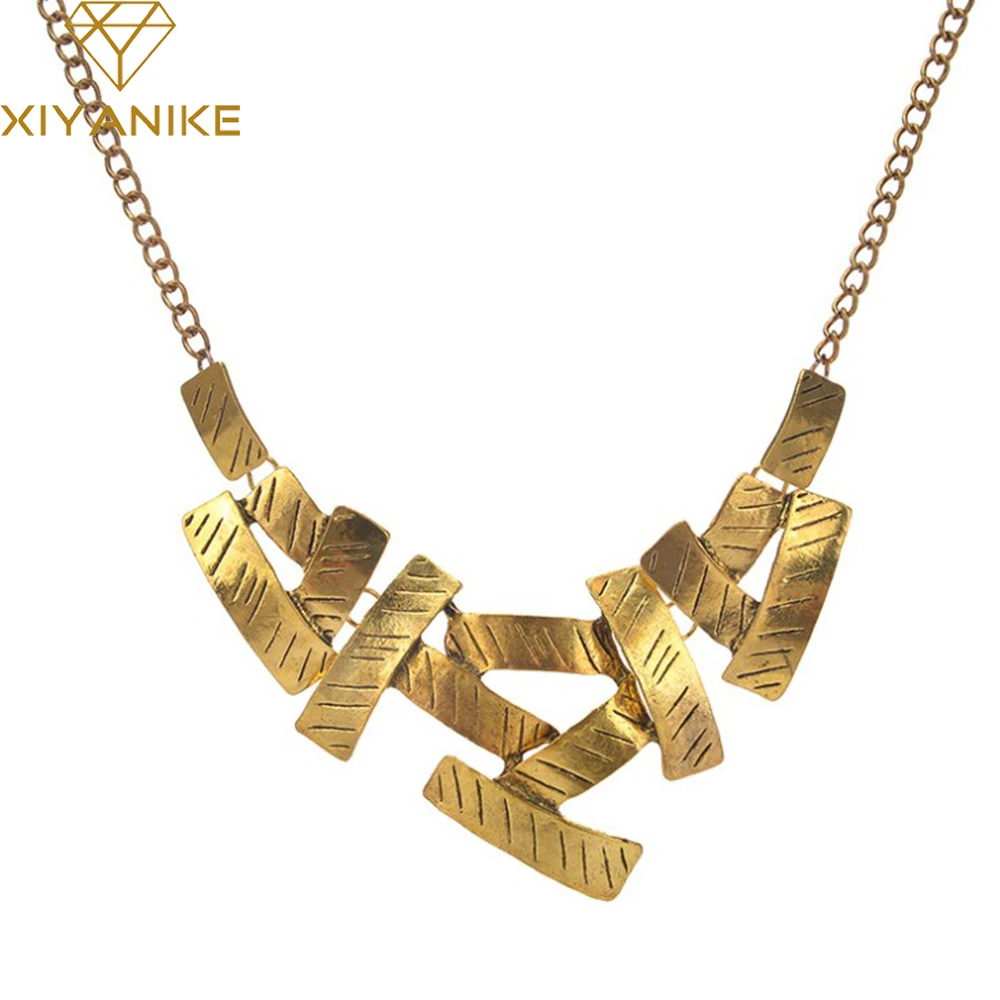 

European American Fashion Chic Metallic Irregular Geometric Squares Collar Choker Pendant Necklace Statement Necklace XY-N111
