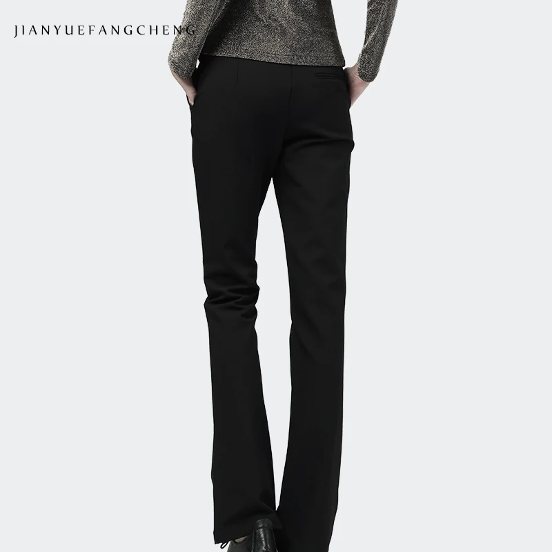 2019 Spring Autumn High Waist Straight Long Flared Pants Pocketed Office Ladies Formal Dress Pants Black/White Women Trousers