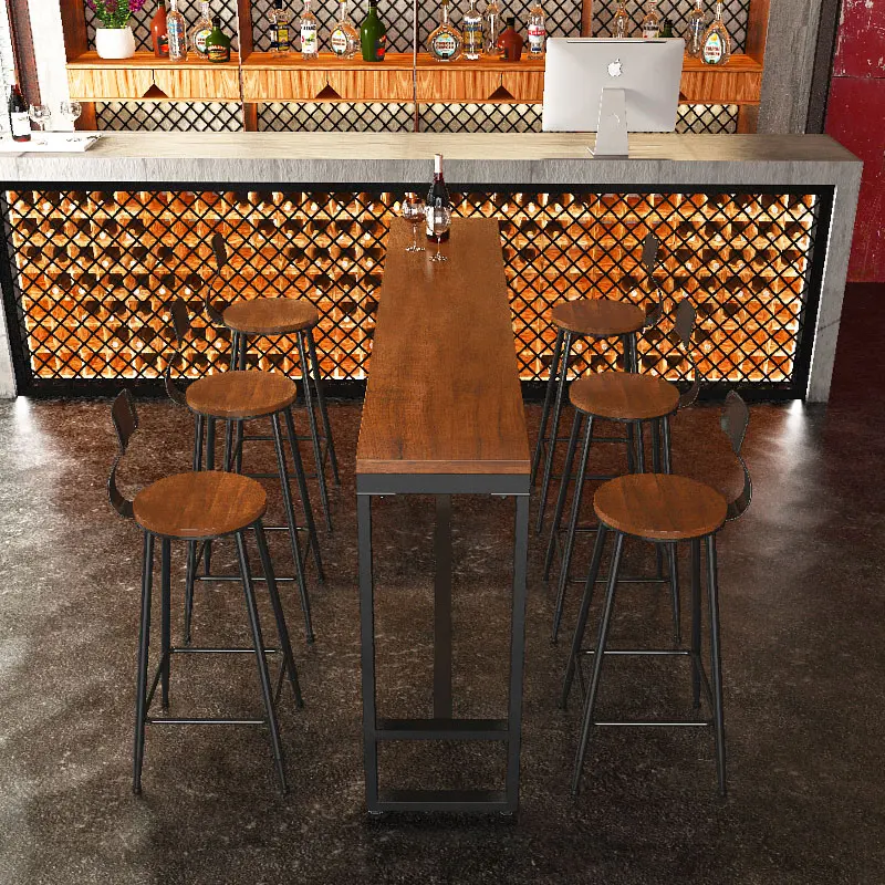 Домашний длинный стол высокий и стул кованый железный клубный бар черный золотой