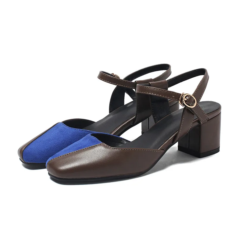 B2-7 женские сандалии с квадратным носком в стиле пэчворк ремешком на щиколотке