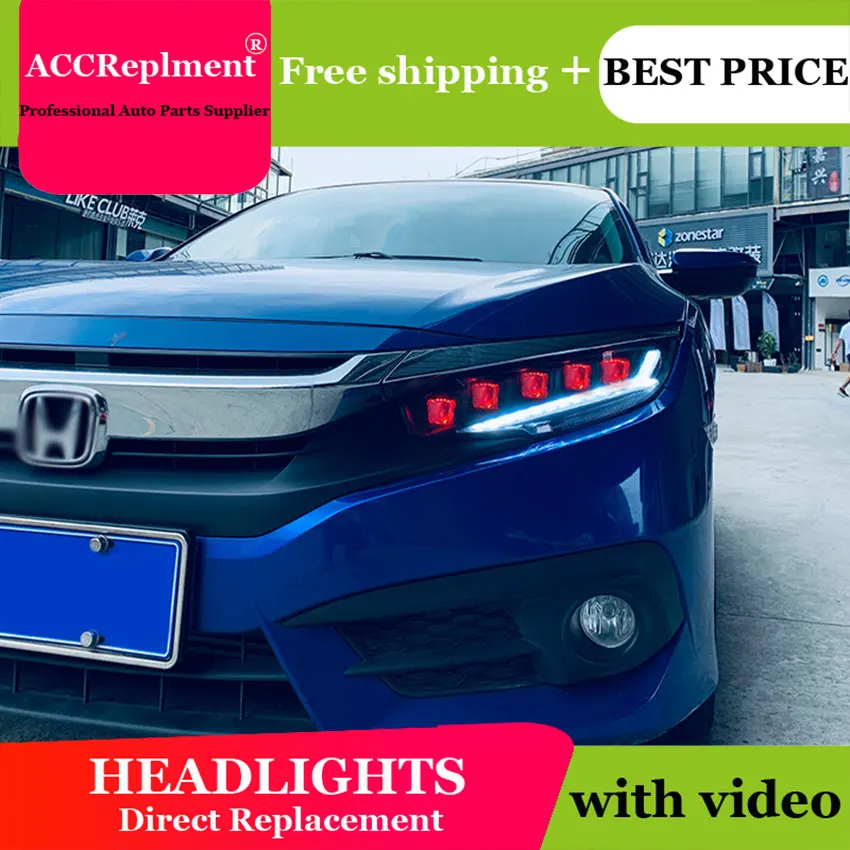 Auto Lighting Style LED Head Lamp for Honda Civic led headlights 2016-2019 signal angel eye drl H7 hid Bi-Xenon Lens low beam | Автомобили